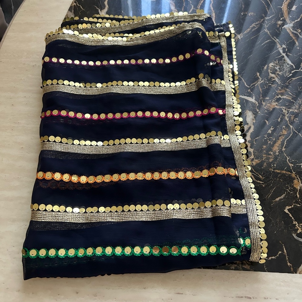 Elegant Navy Blue Dupatta with Gold Accents